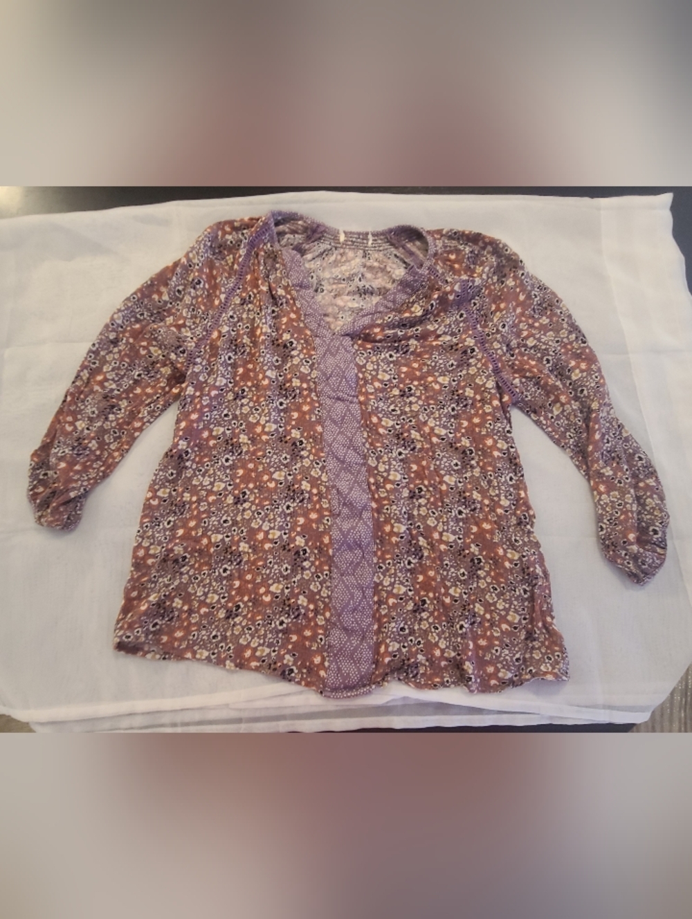 Lavender Pink Floral Boho Top, Medium but Fits Small - Picture 4 of 8